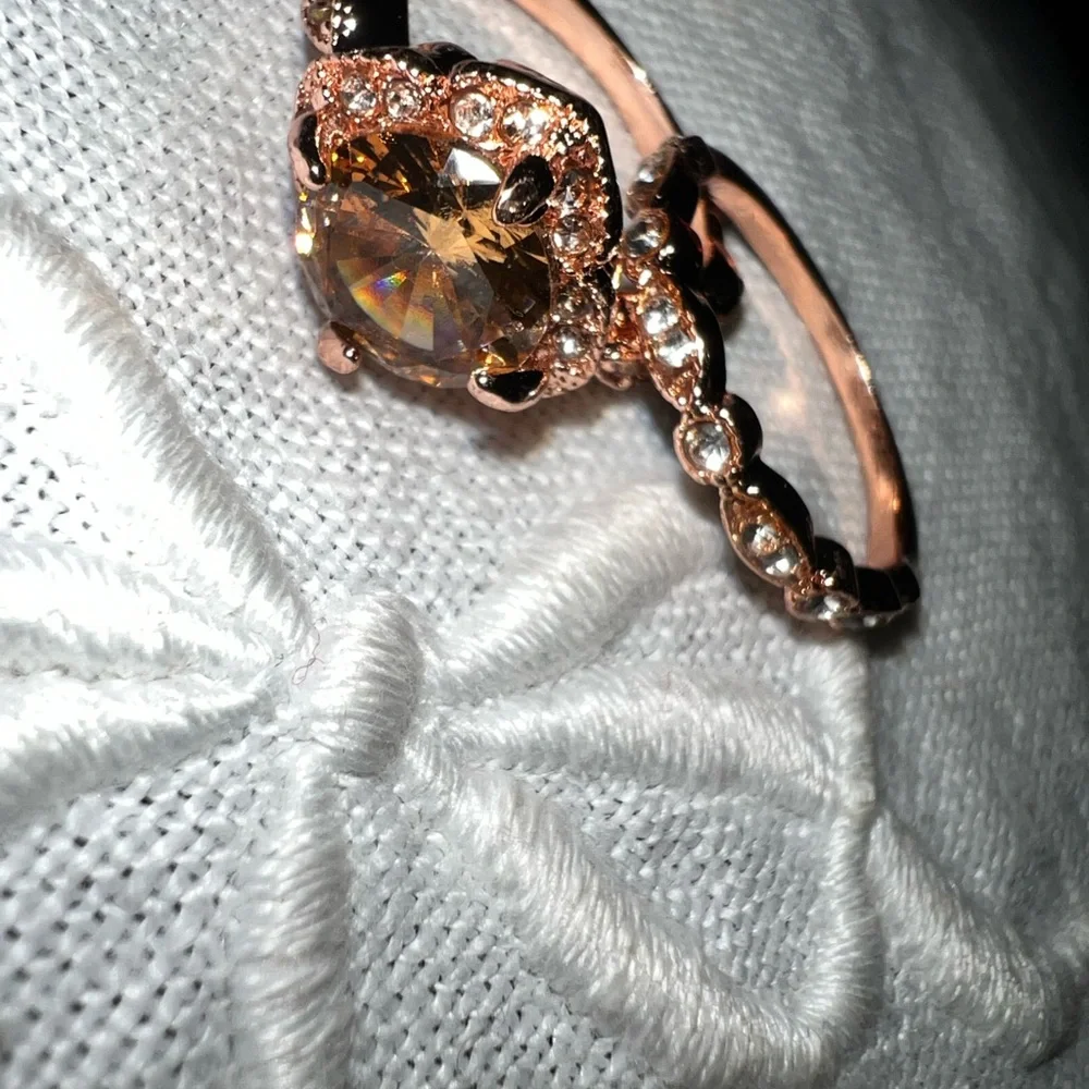 Beautiful cz morganite gold rose plated ring set‎ size 7